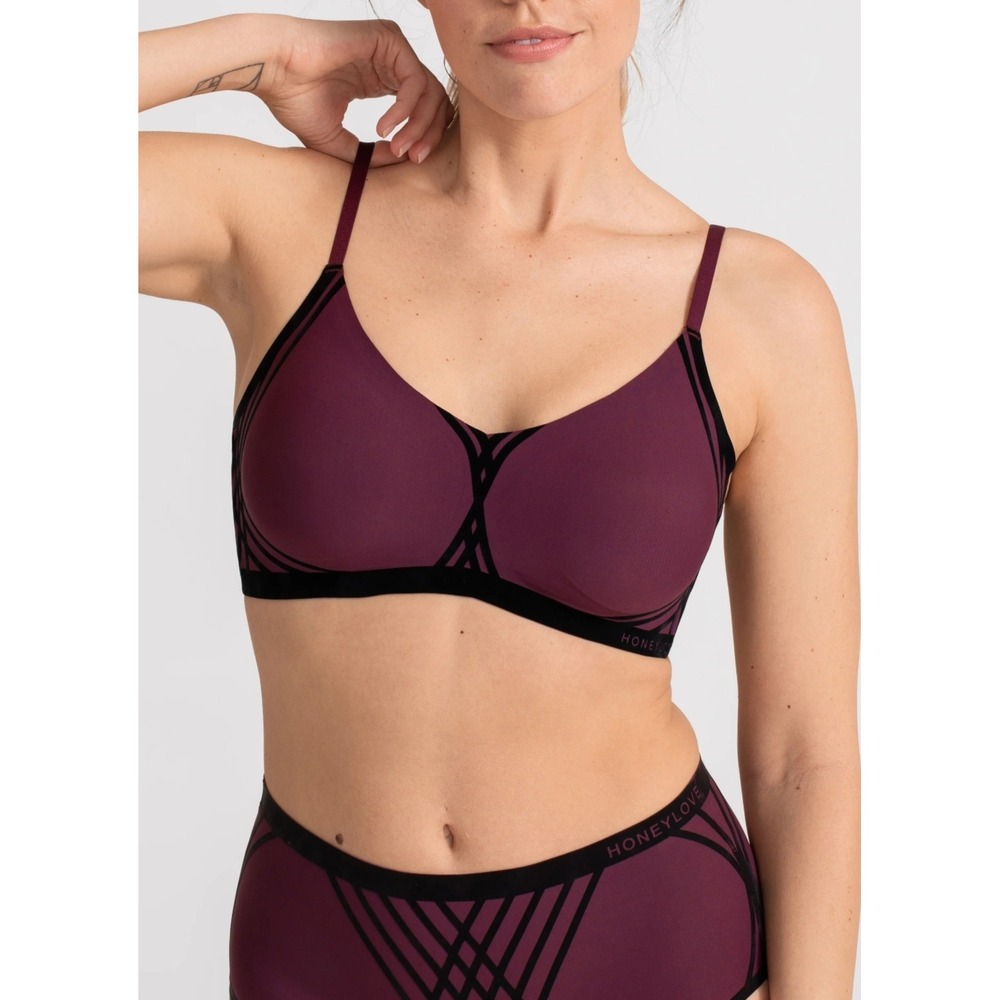Honeylove Crossover Bra Women Medium Fig Purple Full Coverage Padded Seamless